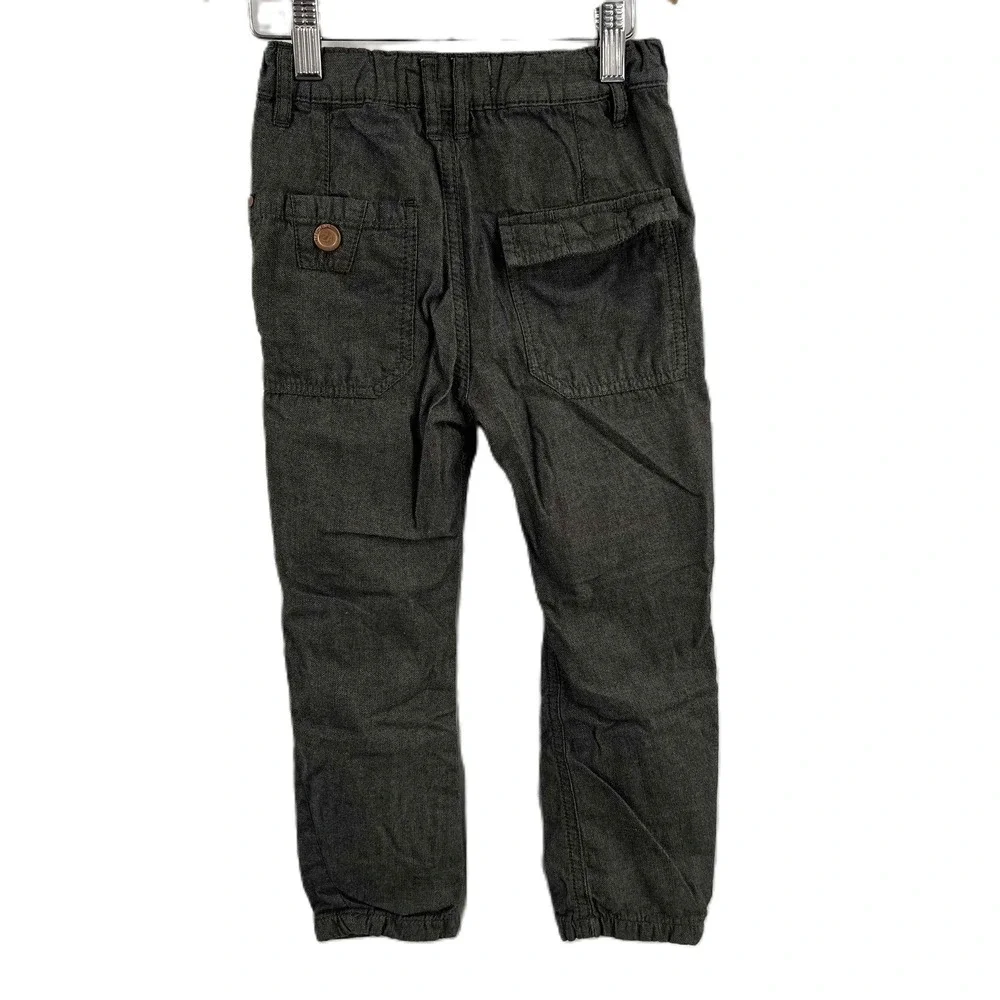 Zara Boys Grey Cargo Pants Elastic Cuffs Multiple Pockets Cotton Jersey 4-5 Year